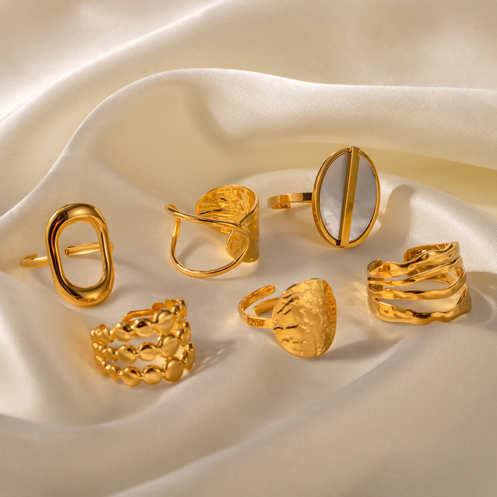 Picture of Hypoallergenic Simple & Casual Retro 18K Real Gold Plated 304 Stainless Steel Open Oval Rings Unisex Party