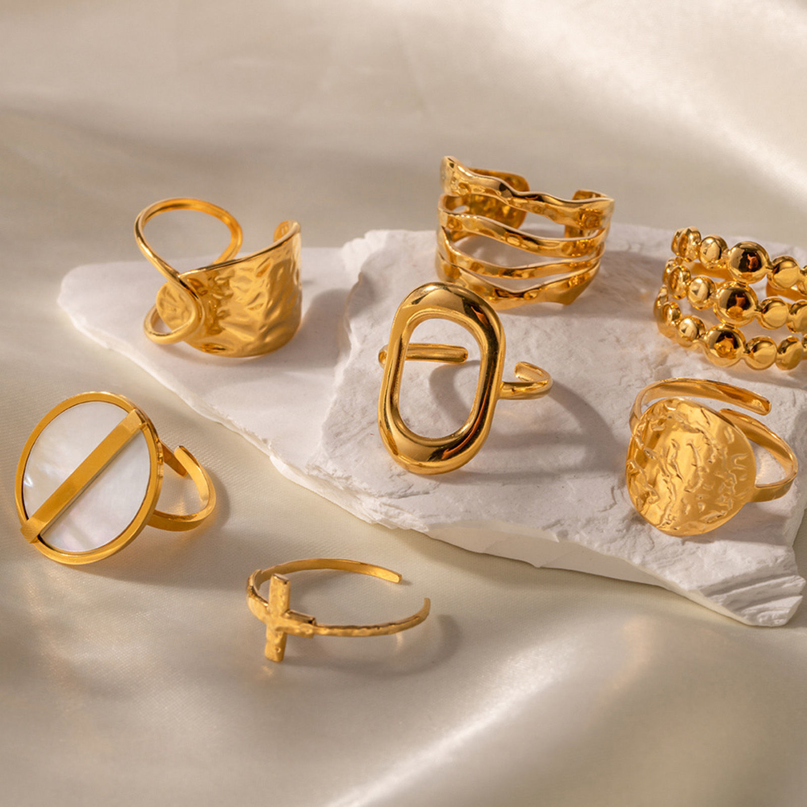 Picture of Hypoallergenic Simple & Casual Retro 18K Real Gold Plated 304 Stainless Steel Open Oval Rings Unisex Party