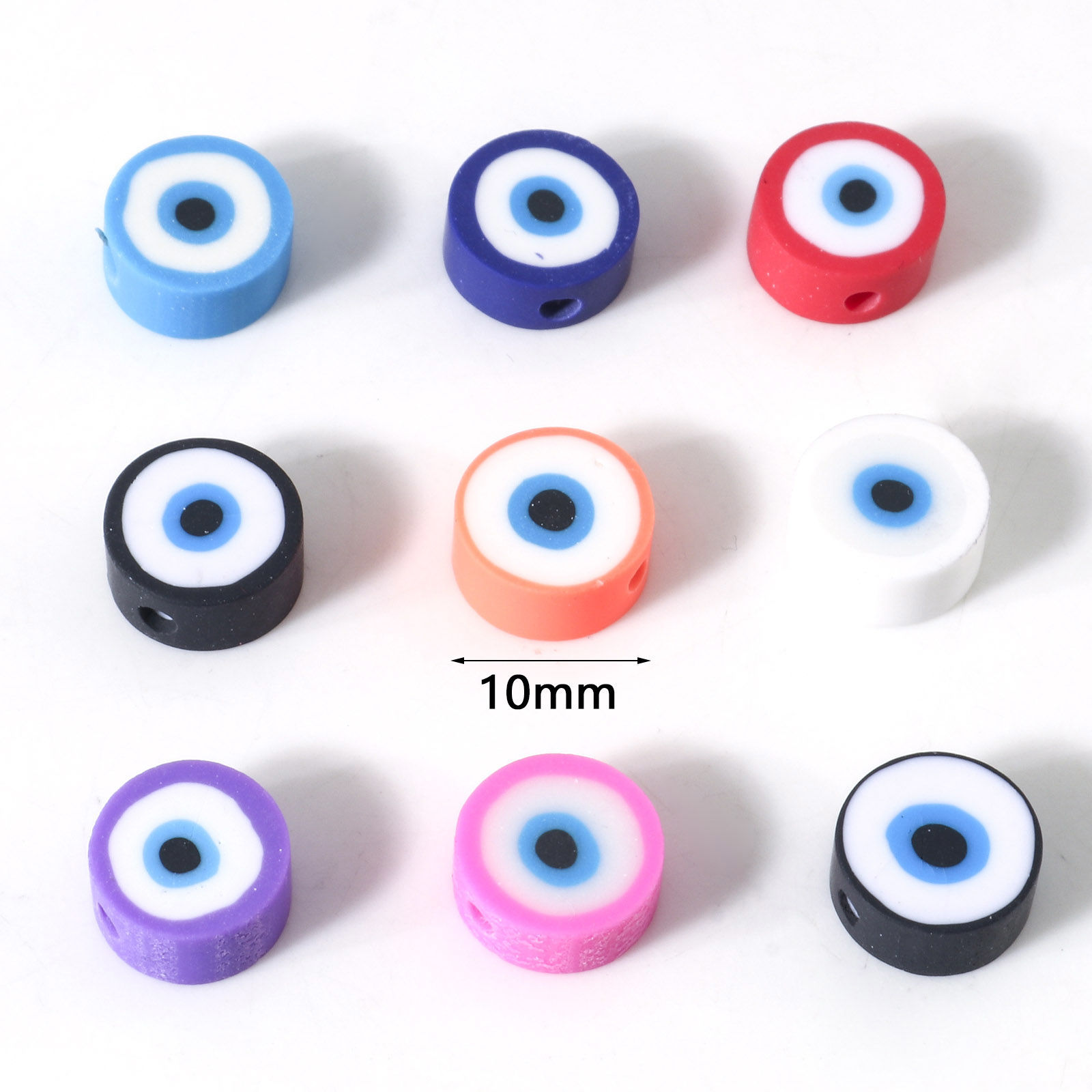 Imagen de Arcilla Religión Cuentas Ronda Multicolor Mal de ojo 10mm Dia, Agujero: Aprox 1.8mm, 100 Unidades