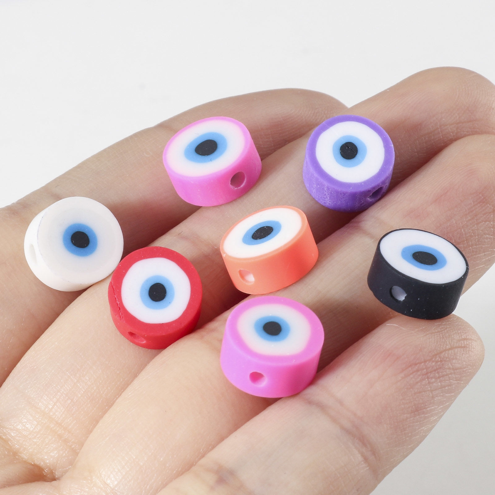 Imagen de Arcilla Religión Cuentas Ronda Multicolor Mal de ojo 10mm Dia, Agujero: Aprox 1.8mm, 100 Unidades