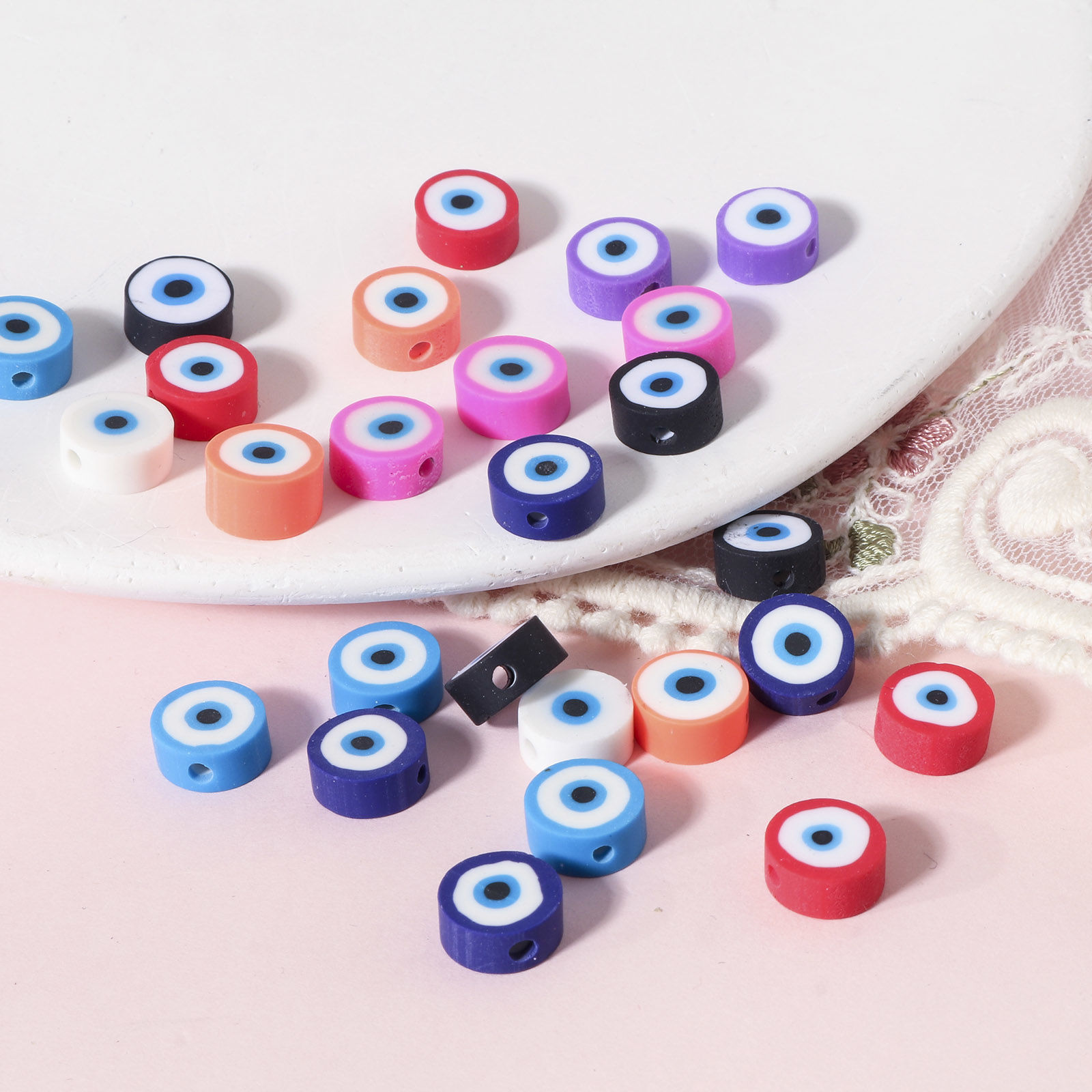 Imagen de Arcilla Religión Cuentas Ronda Multicolor Mal de ojo 10mm Dia, Agujero: Aprox 1.8mm, 100 Unidades