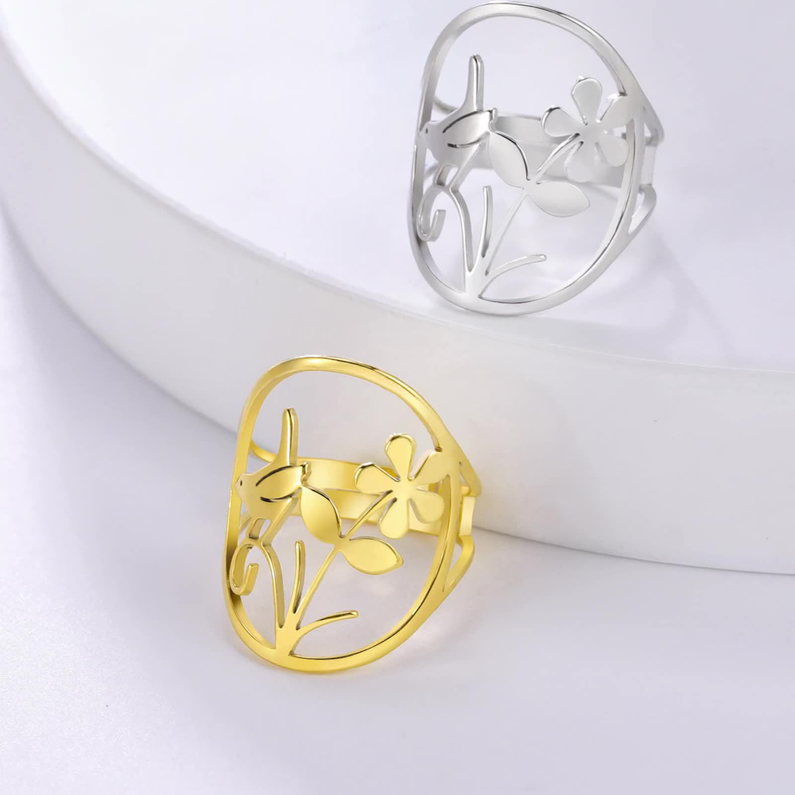 Picture of 304 Stainless Steel Stylish Open Adjustable Rings Multicolor Bird Animal Flower 17.3mm(US Size 7)