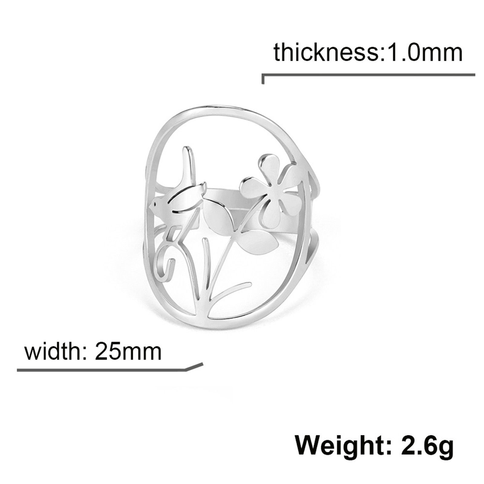 Picture of 304 Stainless Steel Stylish Open Adjustable Rings Multicolor Bird Animal Flower 17.3mm(US Size 7)