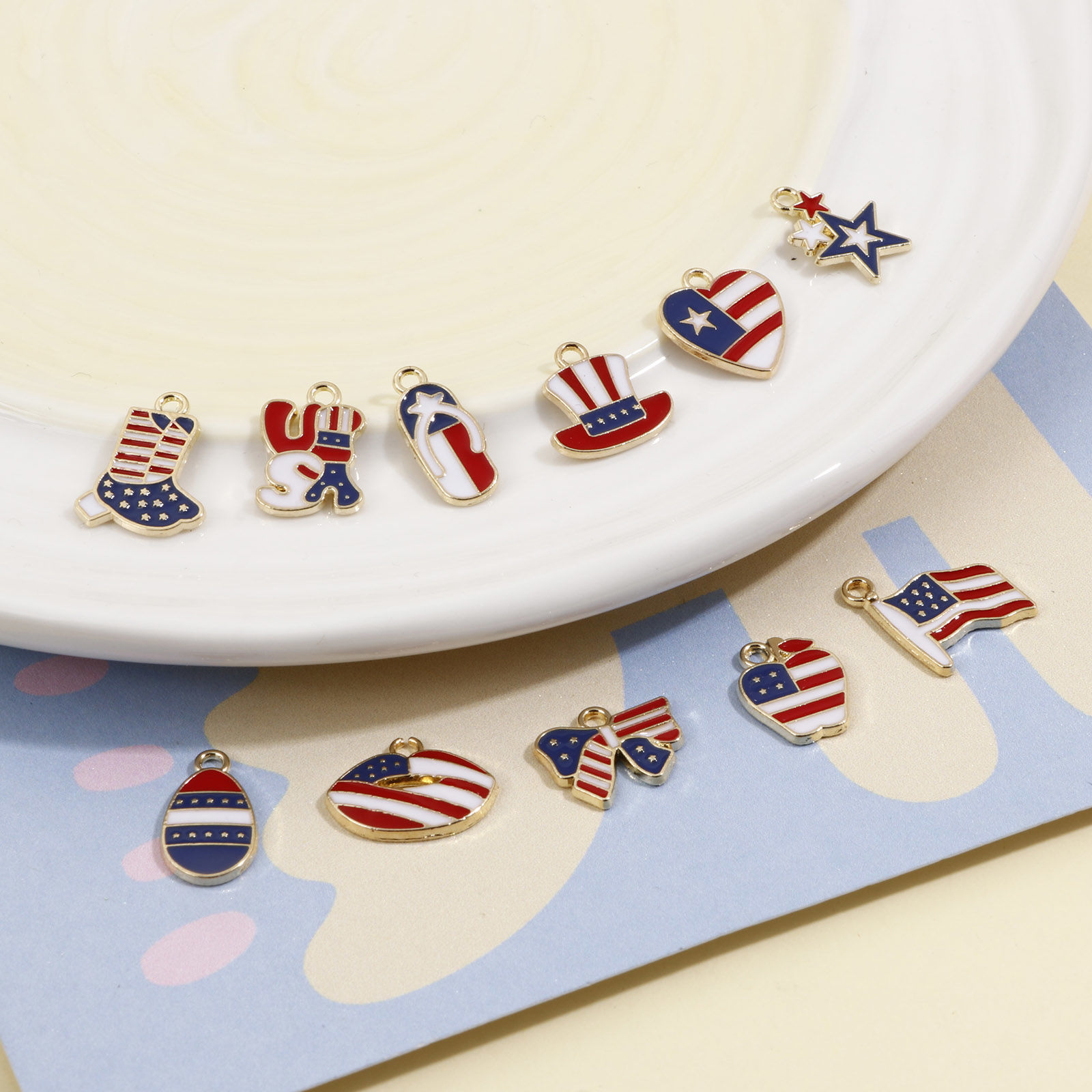 Picture of Zinc Based Alloy Sport Charms Gold Plated Red & Blue Flag Of The United States Enamel