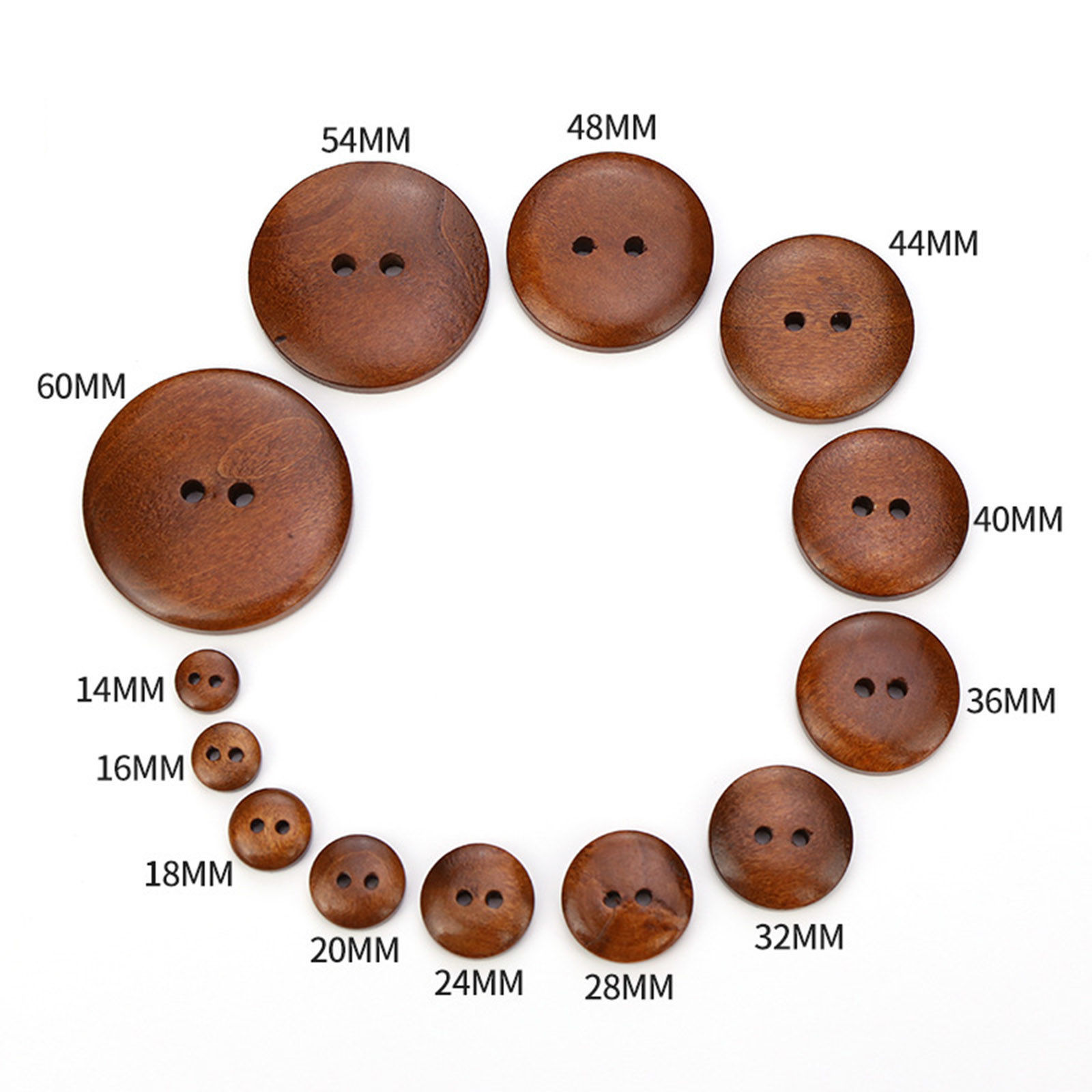 Picture of Natural Wood Sewing Buttons Scrapbooking 2 Holes Round Black