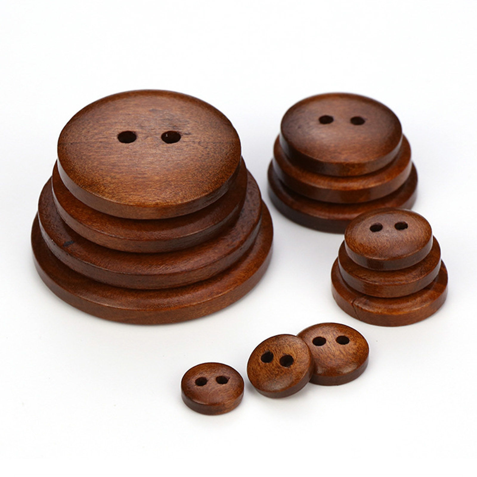Picture of Natural Wood Sewing Buttons Scrapbooking 2 Holes Round Black