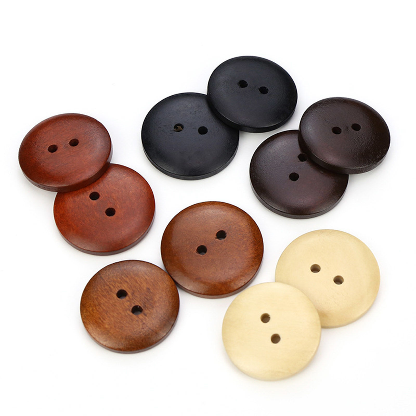 Picture of Natural Wood Sewing Buttons Scrapbooking 2 Holes Round Black