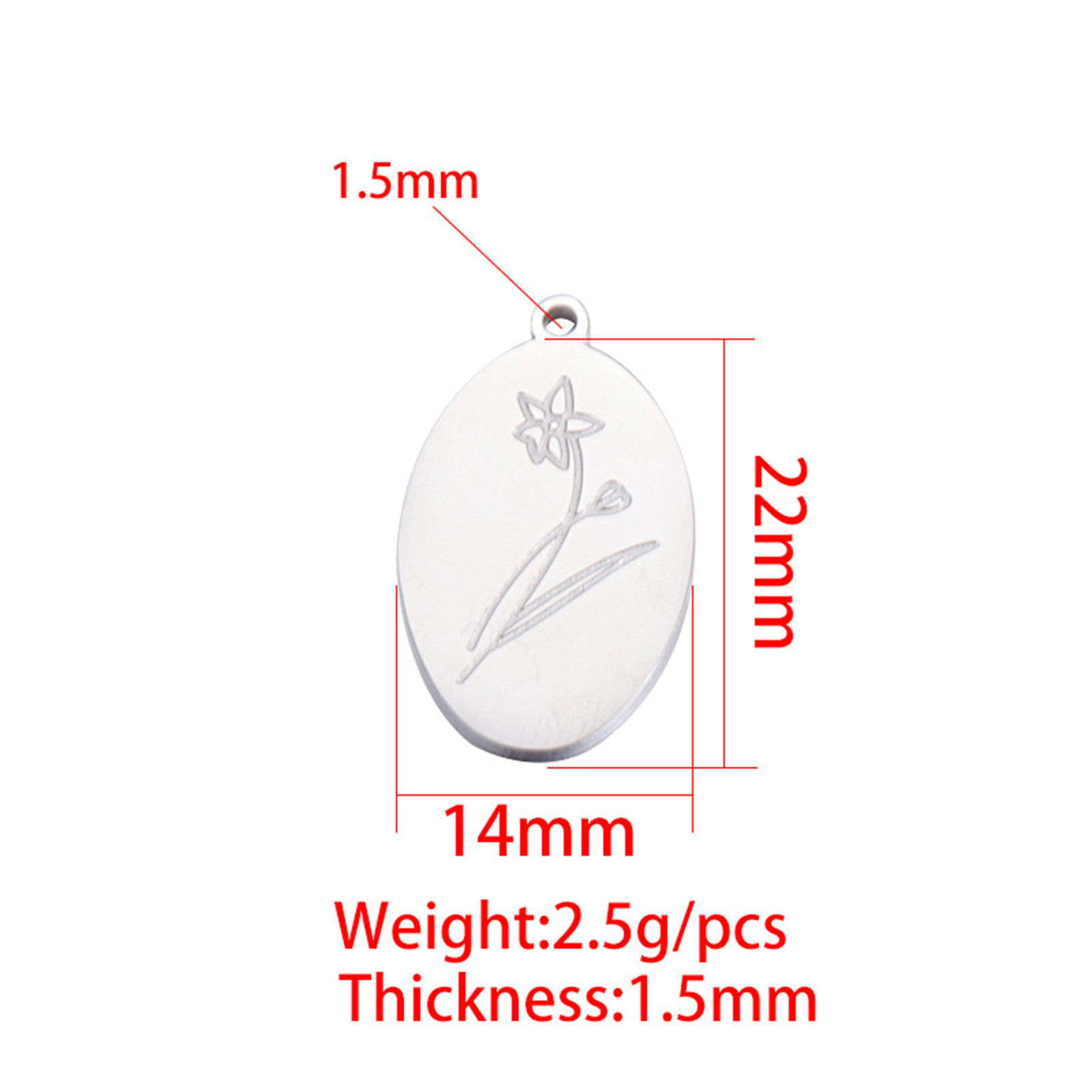 Picture of Eco-friendly 304 Stainless Steel Birth Month Flower Charms Silver Tone Oval Mirror 22mm x 14mm