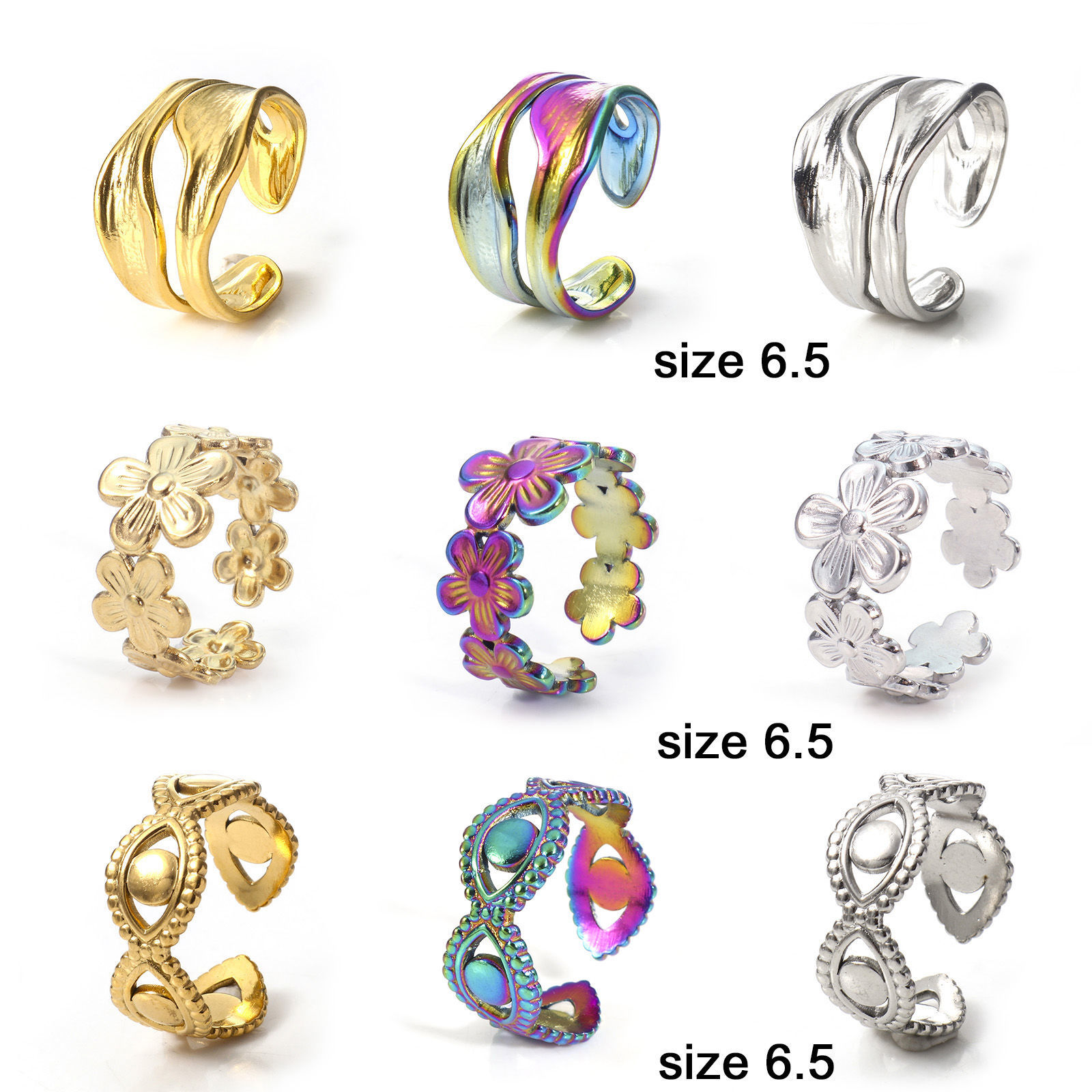 Picture of Eco-friendly 304 Stainless Steel Open Rings Multicolor
