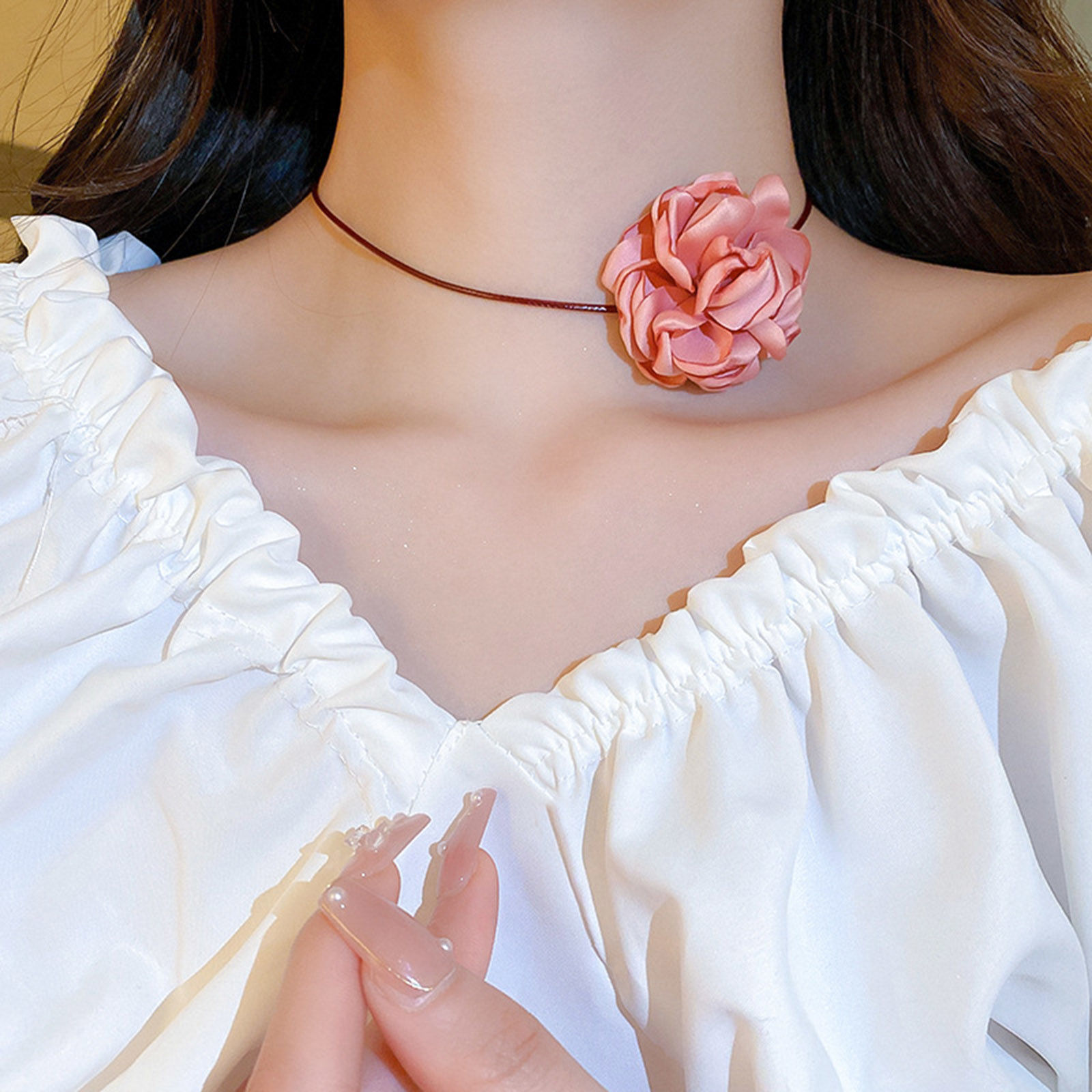 Immagine di Velluto di Cotone Elegante Dichiarazione Collana Fiore Multicolore 1 Pz