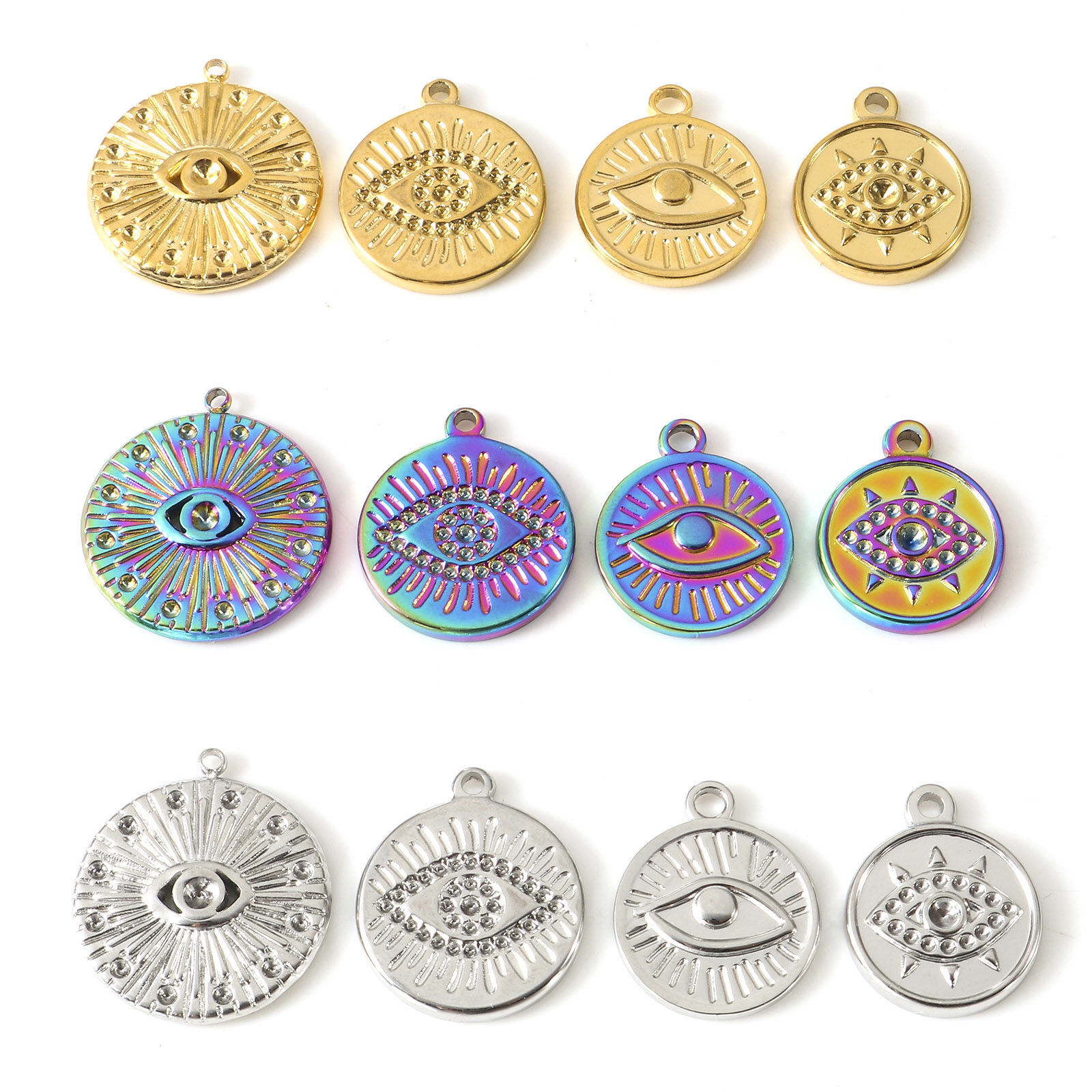 Picture of Eco-friendly Vacuum Plating 304 Stainless Steel Religious Charms Multicolor Round Eye of Providence/ All-seeing Eye