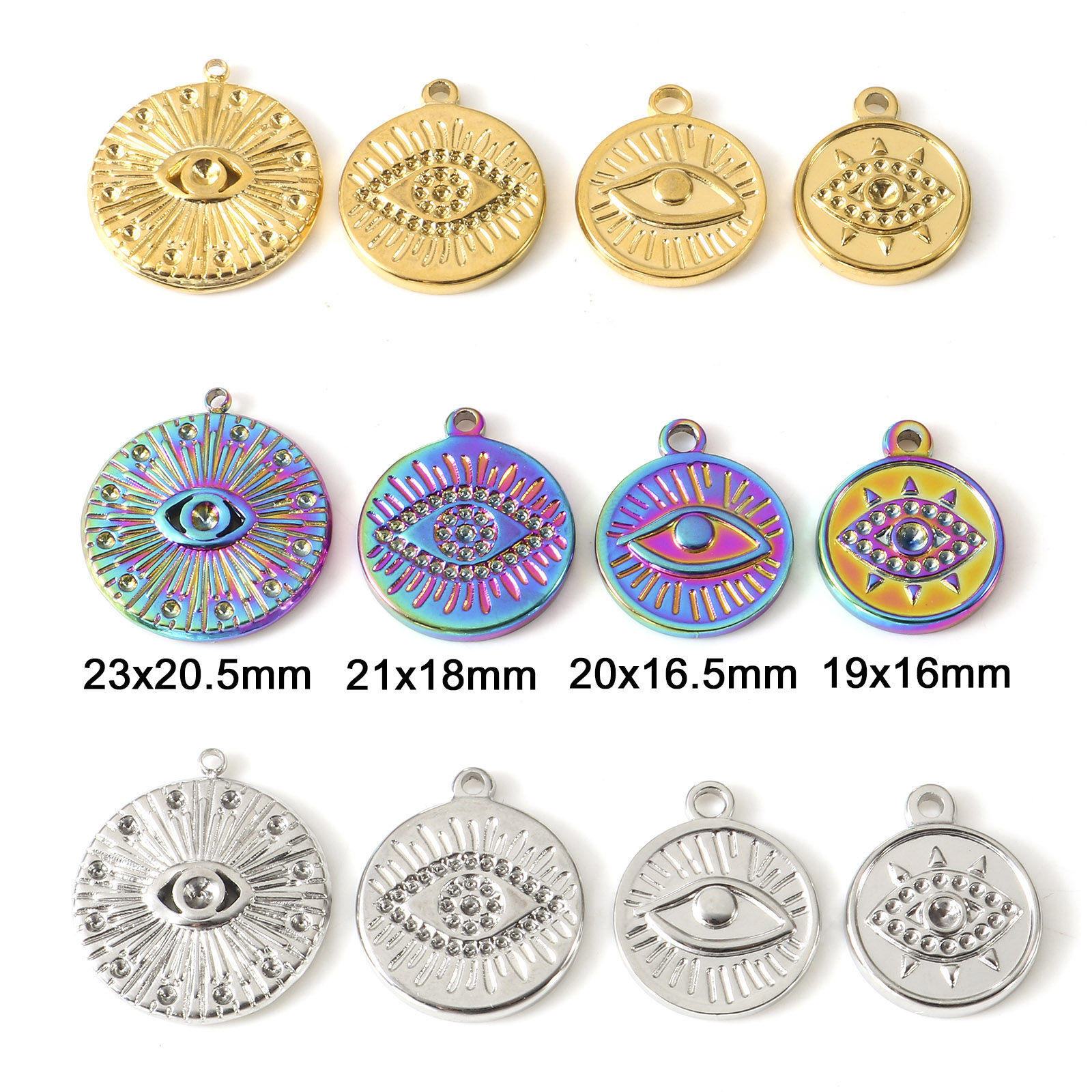 Picture of Eco-friendly Vacuum Plating 304 Stainless Steel Religious Charms Multicolor Round Eye of Providence/ All-seeing Eye