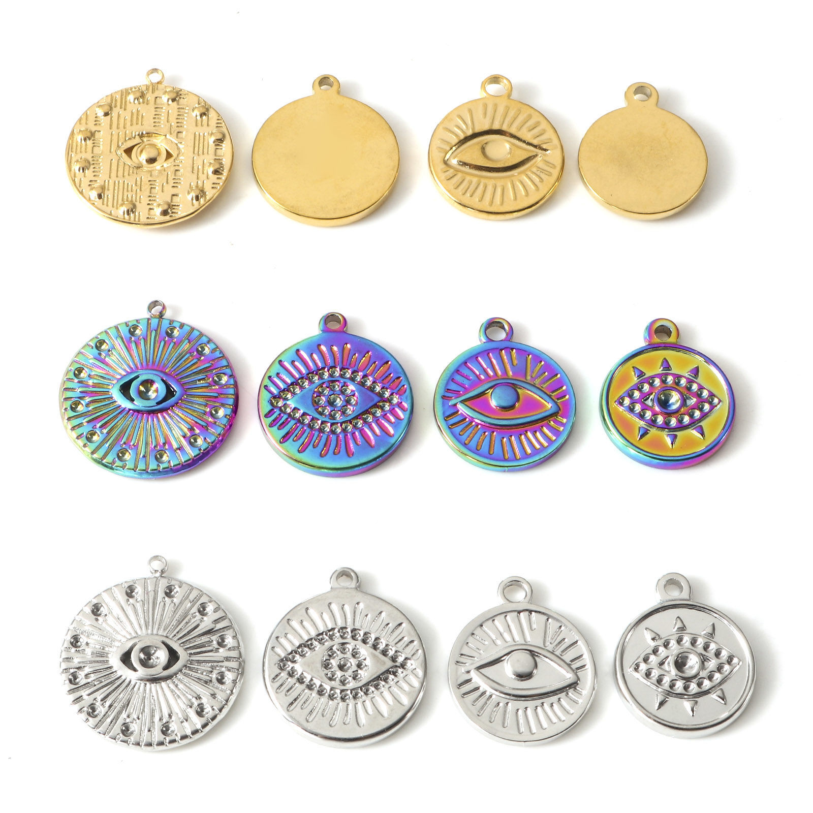 Picture of Eco-friendly Vacuum Plating 304 Stainless Steel Religious Charms Multicolor Round Eye of Providence/ All-seeing Eye