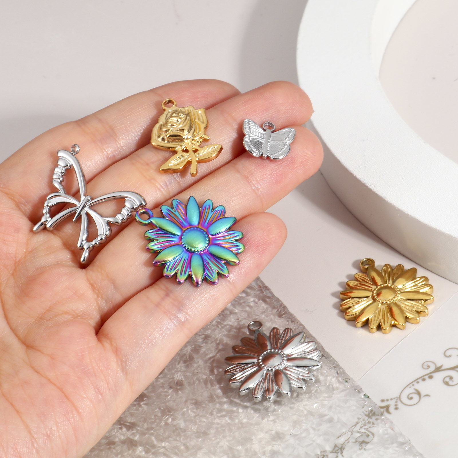 Picture of Eco-friendly Vacuum Plating 304 Stainless Steel Charms Multicolor Butterfly Animal Flower