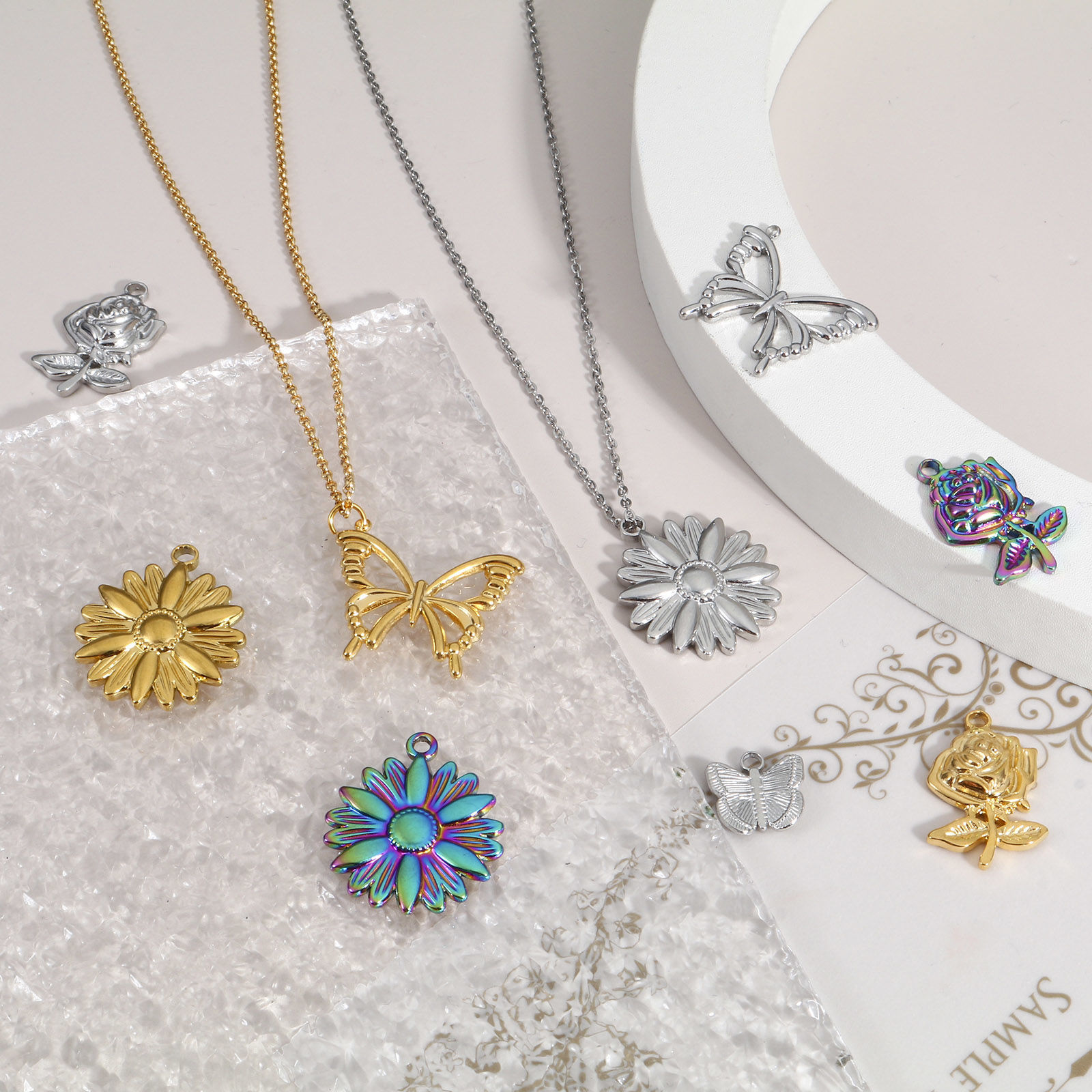 Picture of Eco-friendly Vacuum Plating 304 Stainless Steel Charms Multicolor Butterfly Animal Flower