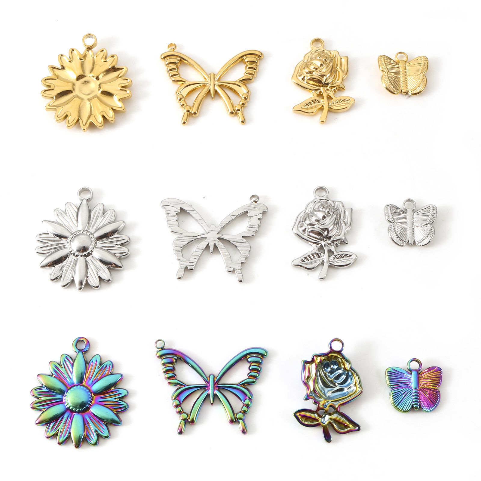 Picture of Eco-friendly Vacuum Plating 304 Stainless Steel Charms Multicolor Butterfly Animal Flower