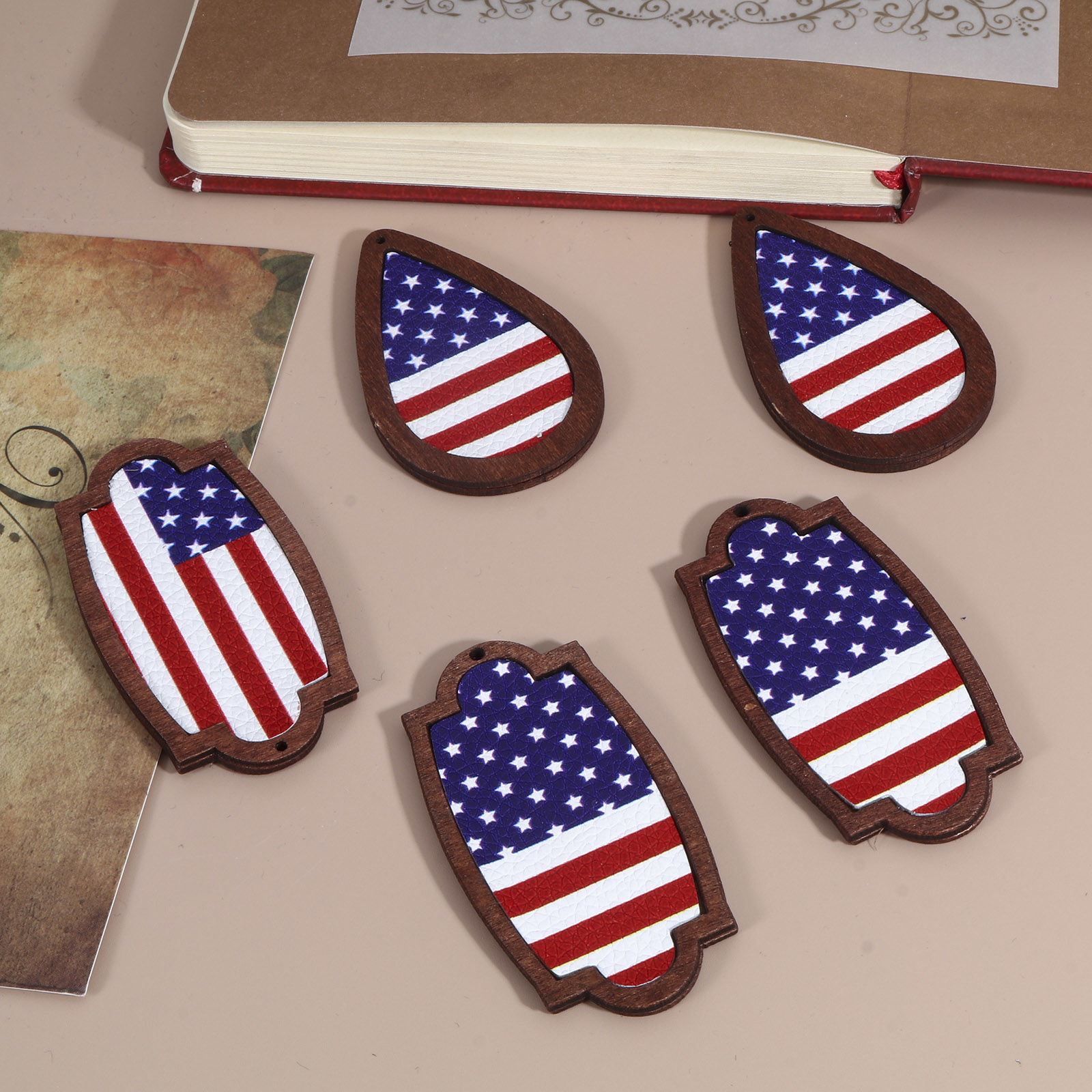 Picture of PU & Natural Wood American Independence Day Pendants Brown Flag Of The United States