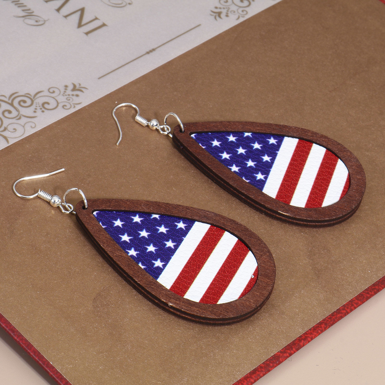 Picture of PU & Natural Wood American Independence Day Pendants Brown Flag Of The United States