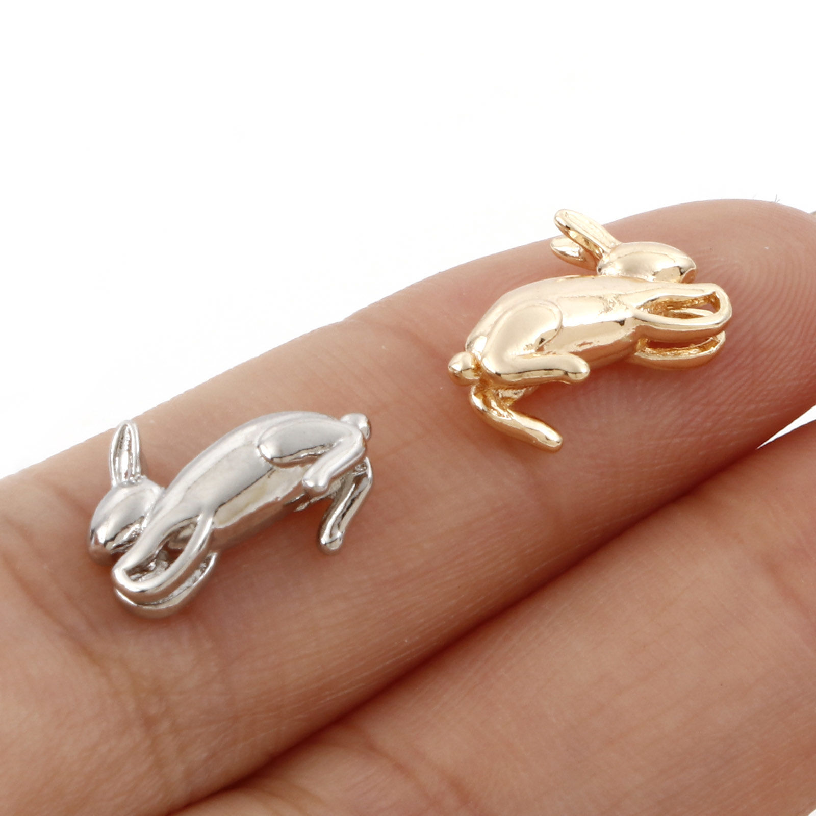 Picture of Brass Charms Real Gold Plated Rabbit Animal 3D 13mm x 8mm