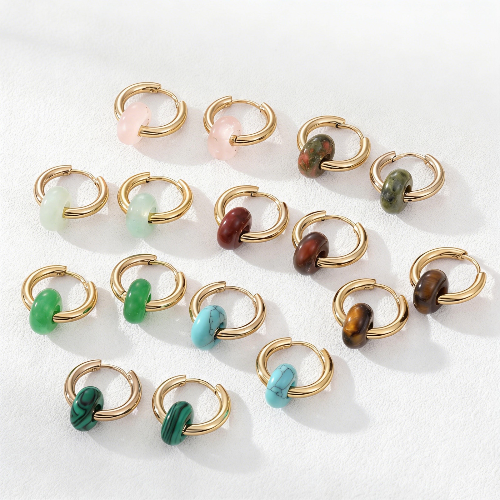Picture of Eco-friendly Vacuum Plating 304 Stainless Steel Beaded Hoop Earrings Gold Plated Round 12mm Dia.