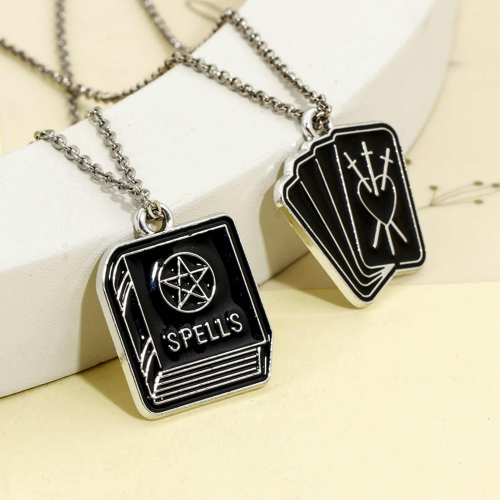 Picture of Zinc Based Alloy Halloween Charms Silver Tone Black Round Sun & Moon Enamel