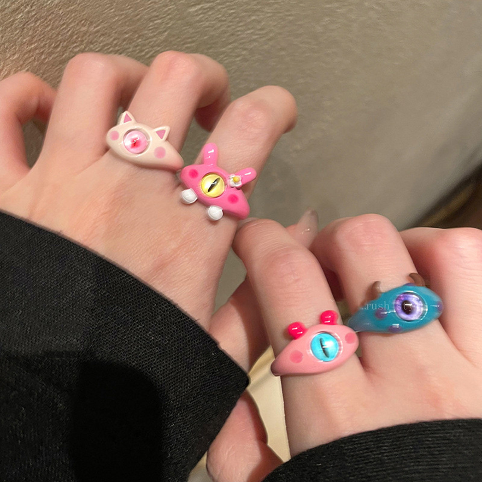 Imagen de Resina Lindo No Ajustable Anillos Multicolor Monstruo 1 Unidad