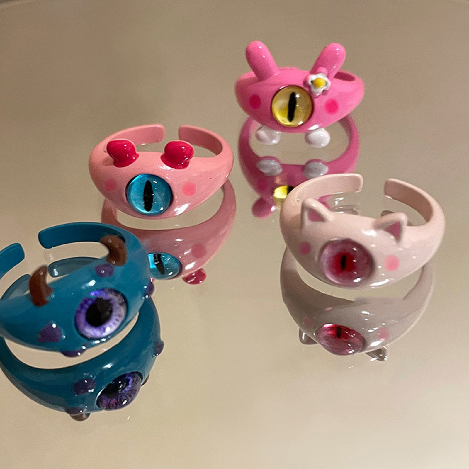 Imagen de Resina Lindo No Ajustable Anillos Multicolor Monstruo 1 Unidad