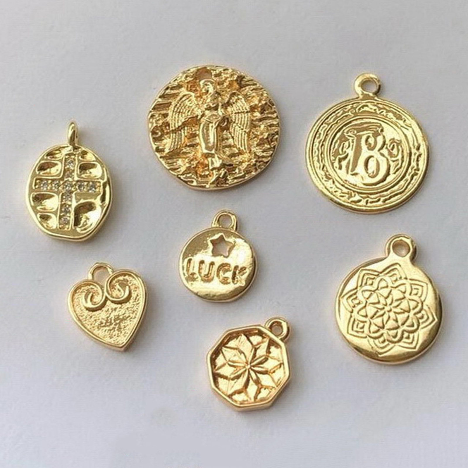 Picture of Brass Religious Charms 14K Real Gold Plated Round Carved Pattern