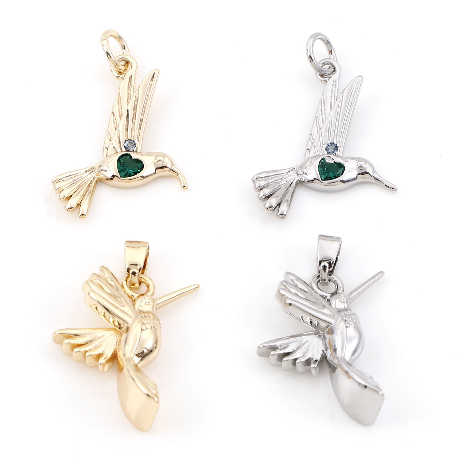 Immagine di Ottone Charms Colibrì Vero Oro Placcato 2 Pz