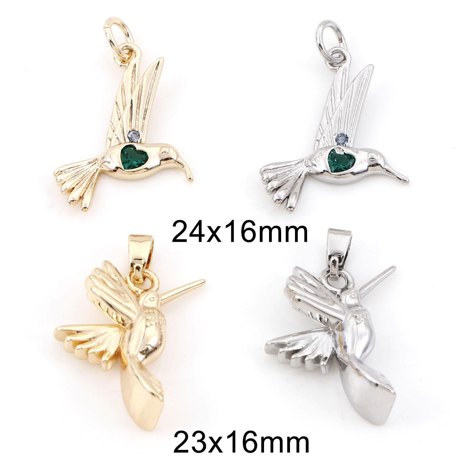 Immagine di Ottone Charms Colibrì Vero Oro Placcato 2 Pz