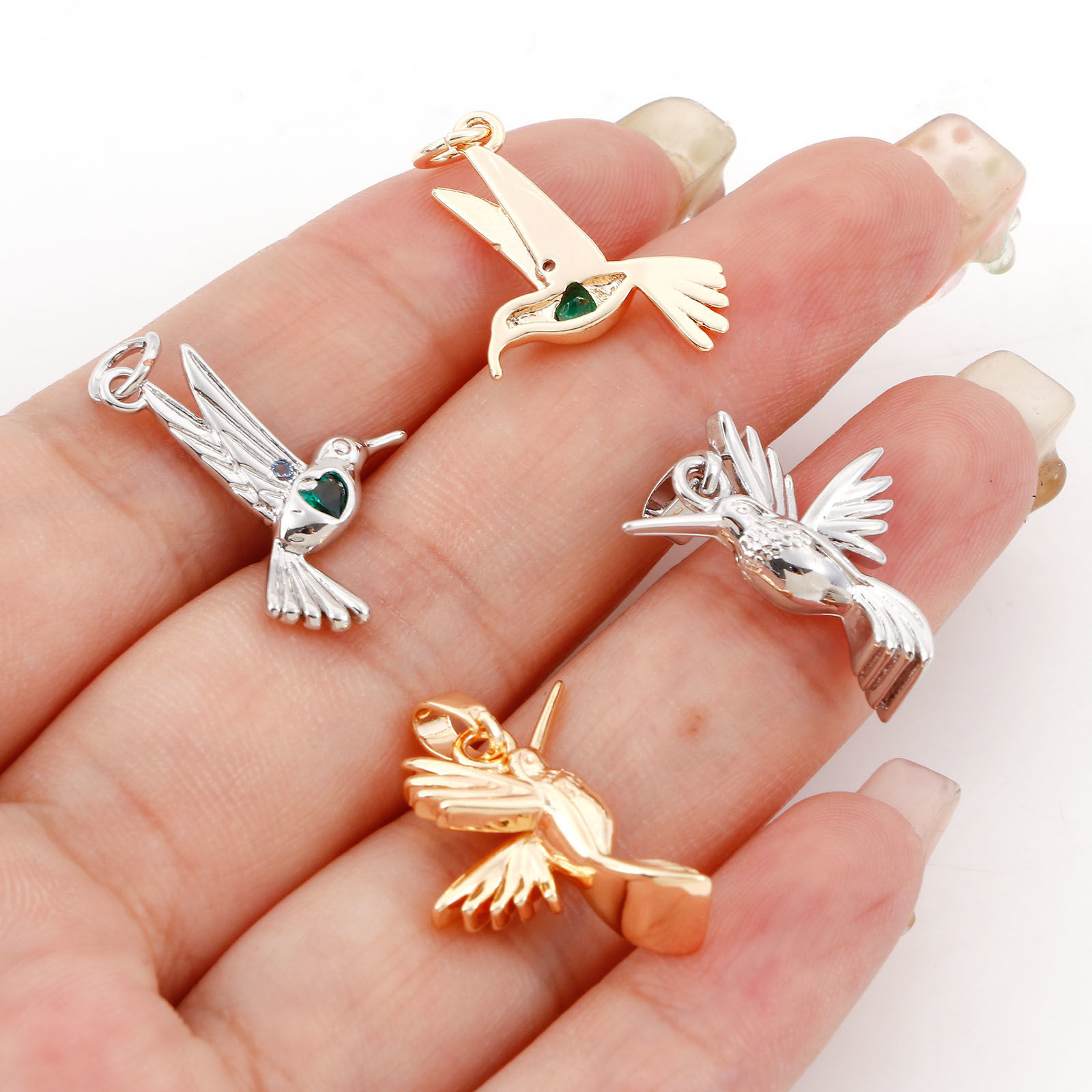 Immagine di Ottone Charms Colibrì Vero Oro Placcato 2 Pz