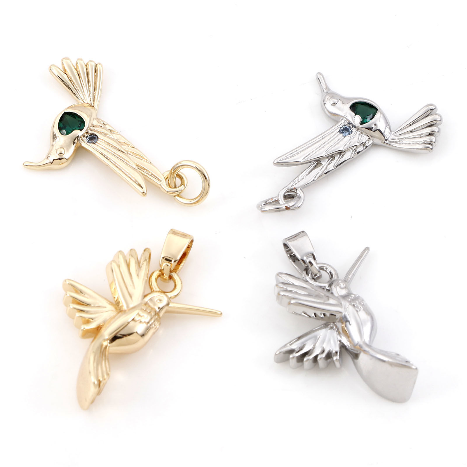 Immagine di Ottone Charms Colibrì Vero Oro Placcato 2 Pz