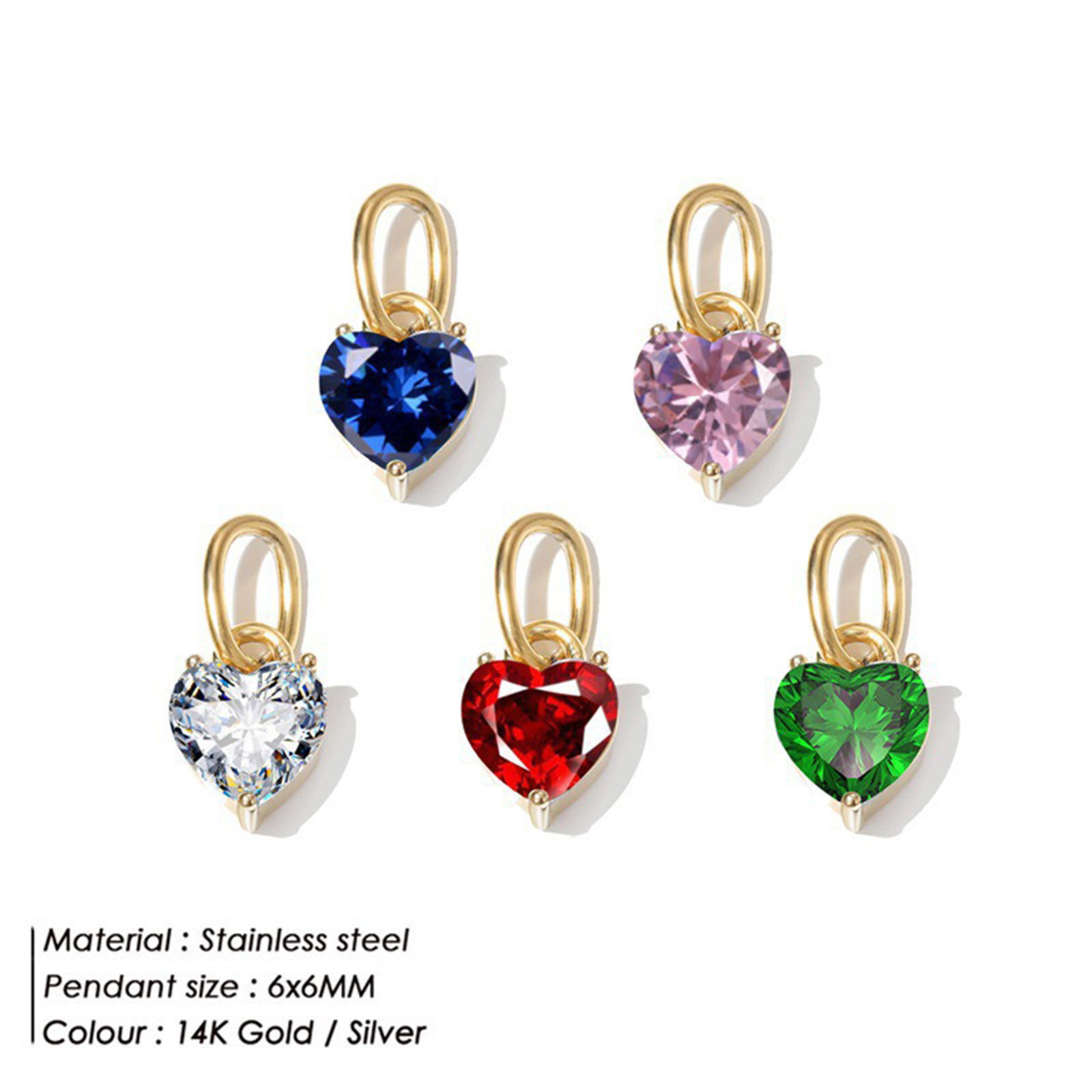 Picture of Eco-friendly PVD Vacuum Plating 304 Stainless Steel Charms 14K Gold Plated Heart Multicolour Cubic Zirconia 6mm Dia.