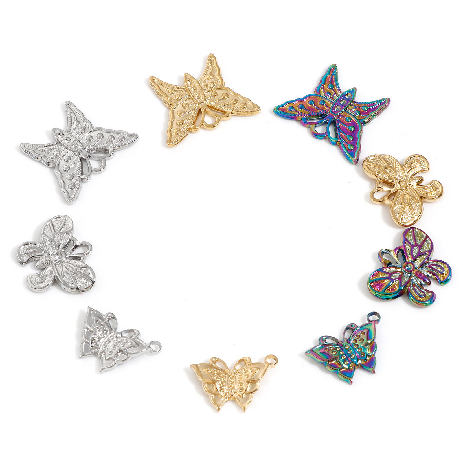 Picture of Eco-friendly Vacuum Plating 304 Stainless Steel Insect Charms Multicolor Butterfly Animal