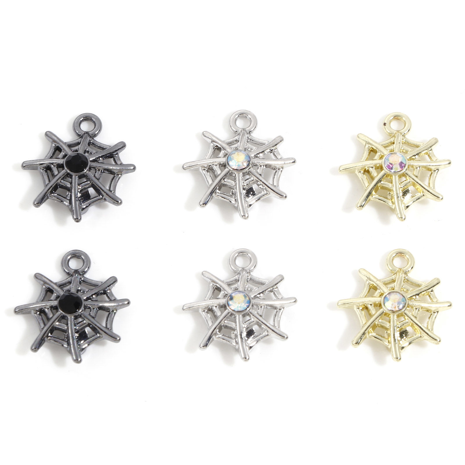 Picture of Zinc Based Alloy Halloween Charms Multicolor Halloween Cobweb 16mm x 15mm