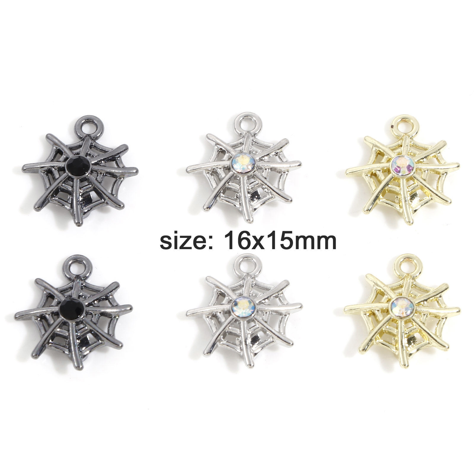 Picture of Zinc Based Alloy Halloween Charms Multicolor Halloween Cobweb 16mm x 15mm