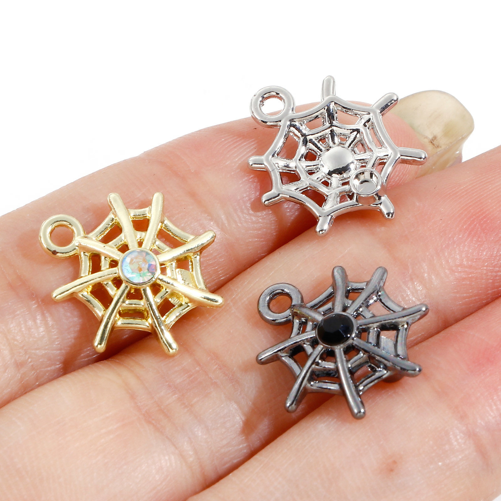 Picture of Zinc Based Alloy Halloween Charms Multicolor Halloween Cobweb 16mm x 15mm