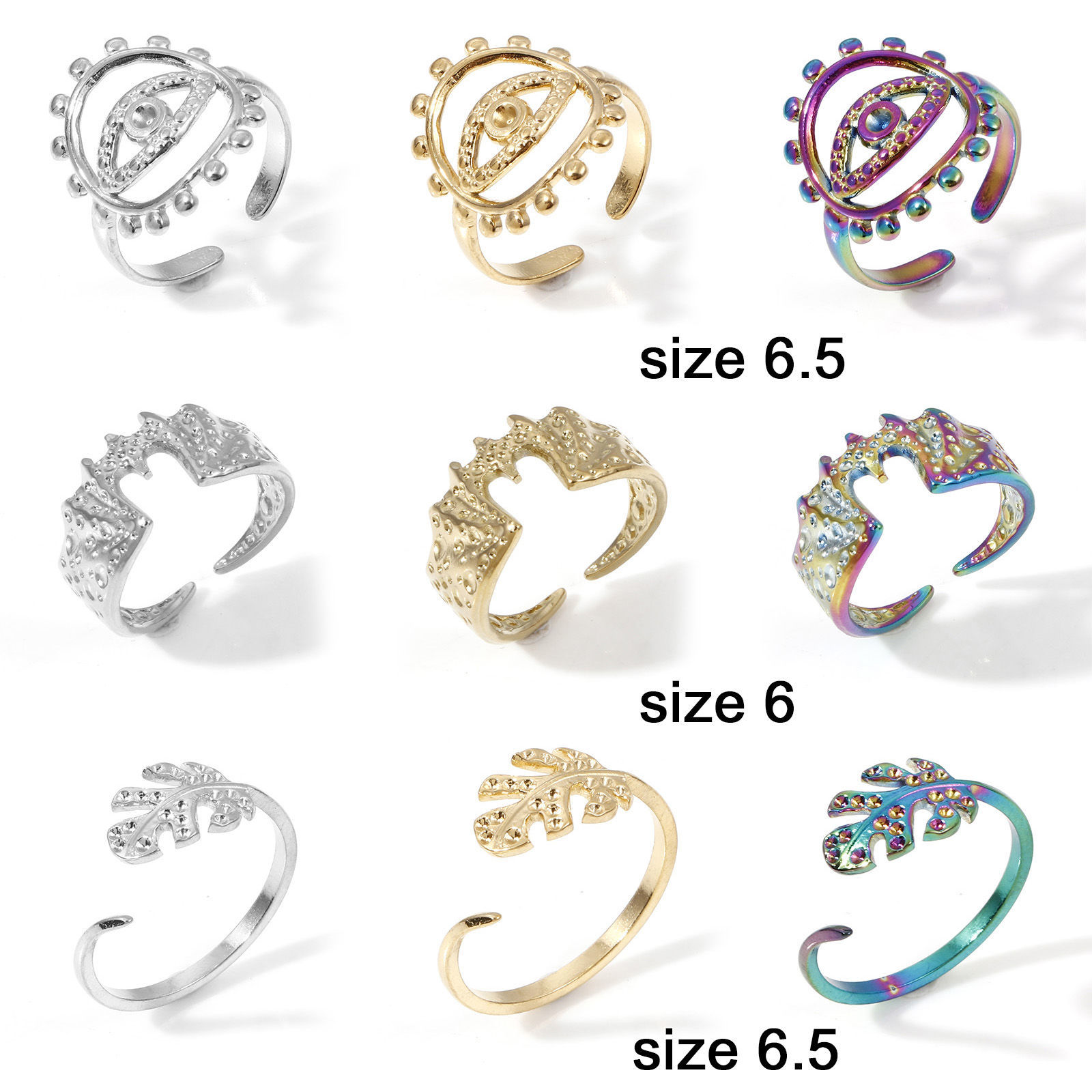 Imagen de 304 Acero Inoxidable Abierto Anillos Multicolor 1 Unidad