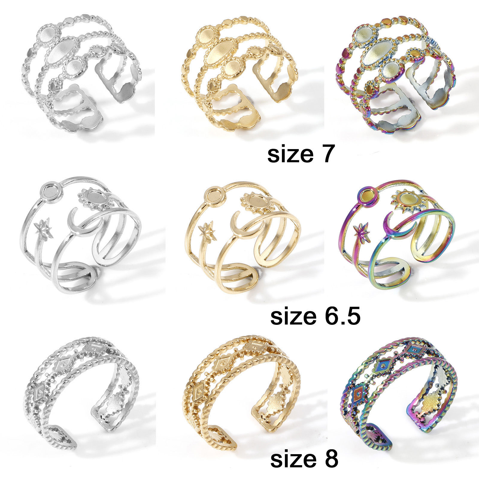 Imagen de 304 Acero Inoxidable Abierto Anillos Multicolor 1 Unidad