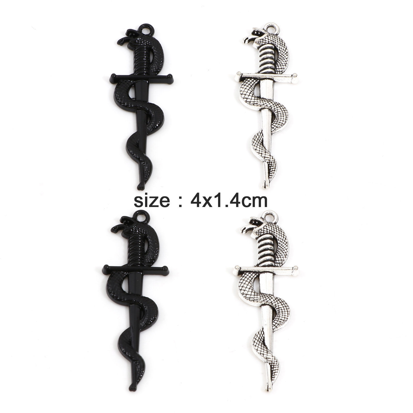Immagine di Lega di Zinco Ciondoli Multicolore Spada Serpente 4cm x 1.4cm, 10 Pz