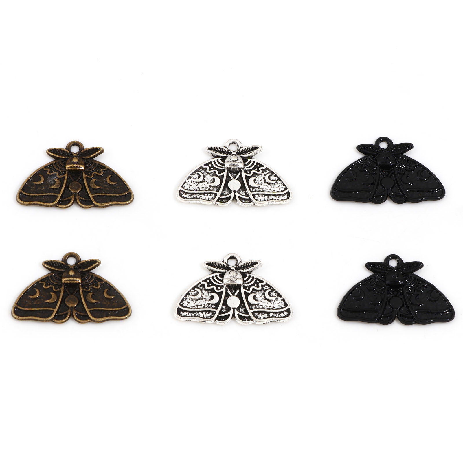 Picture of Zinc Based Alloy Insect Charms Multicolor Moth Moon Phases 25mm x 16mm