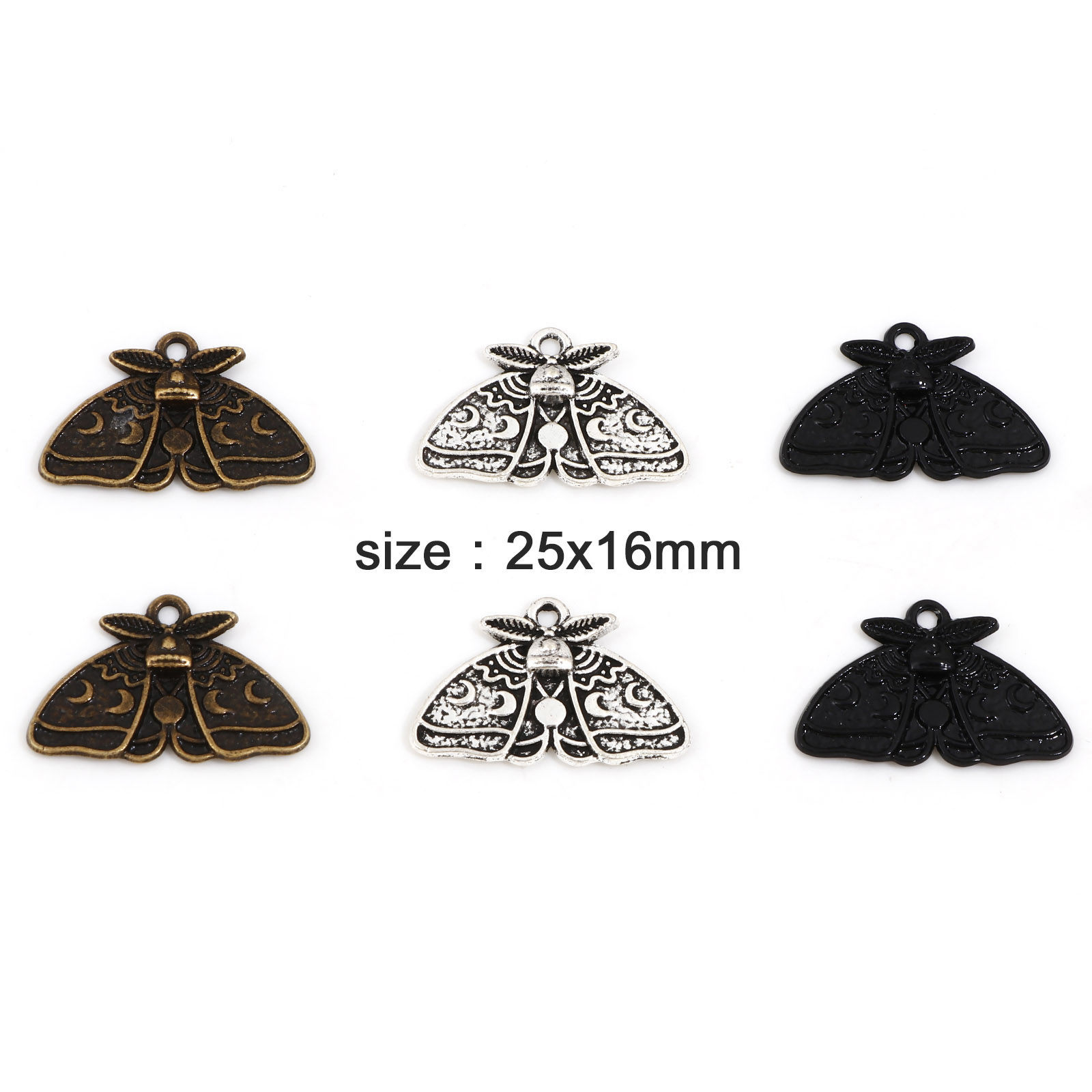 Picture of Zinc Based Alloy Insect Charms Multicolor Moth Moon Phases 25mm x 16mm