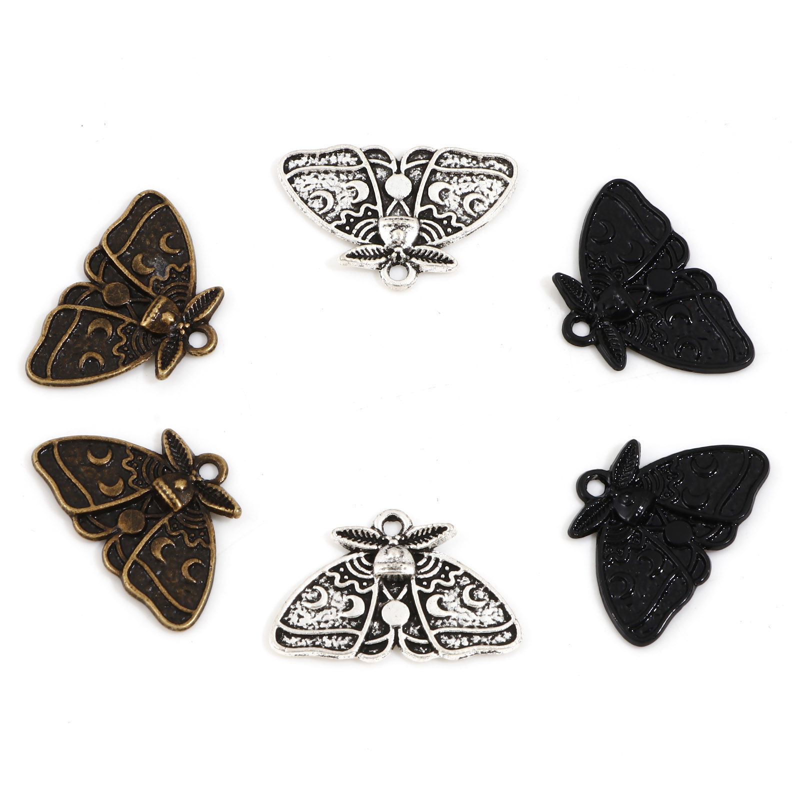 Picture of Zinc Based Alloy Insect Charms Multicolor Moth Moon Phases 25mm x 16mm