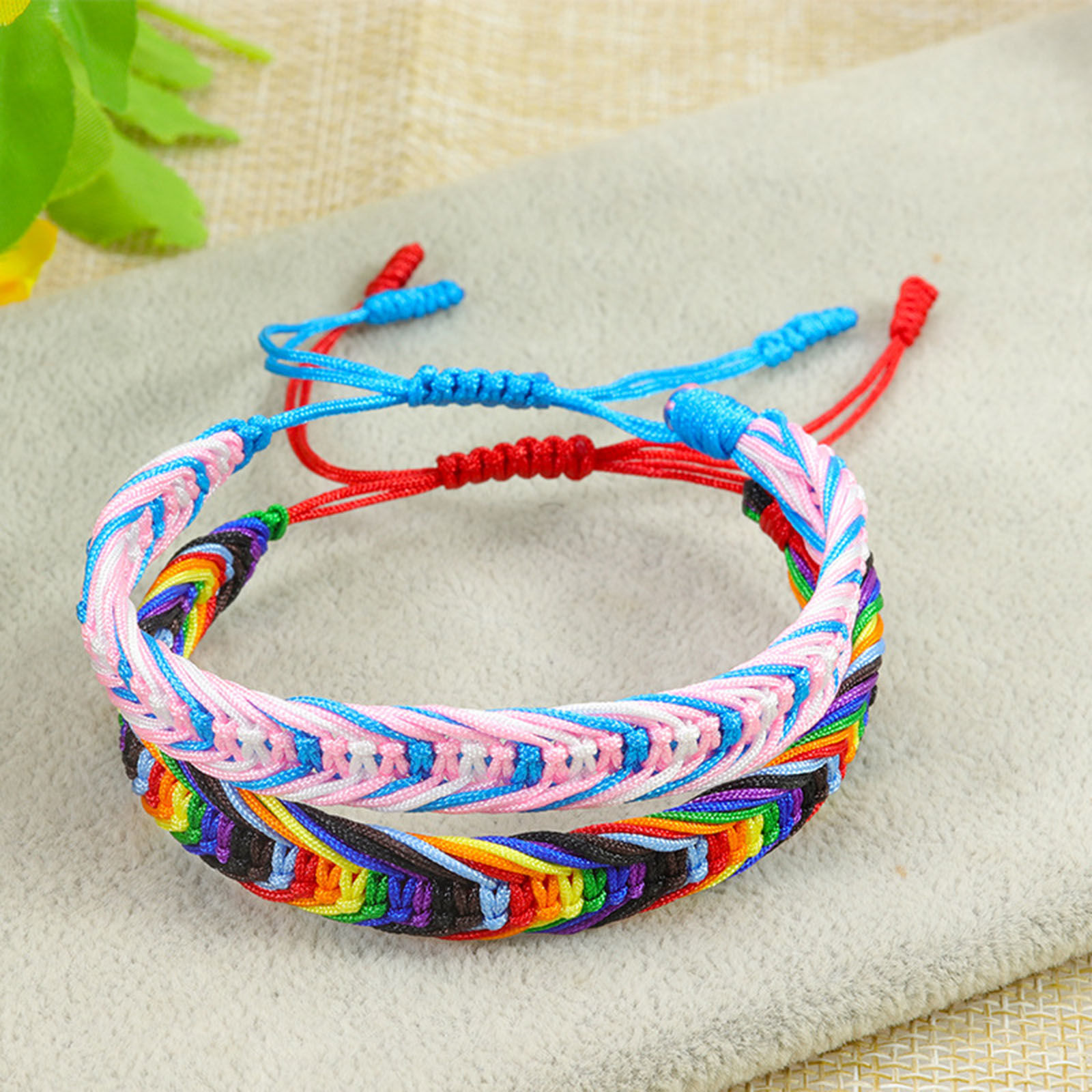 Imagen de Terylene Bohemia Pulseras de la Amistad Ola Multicolor Tejido con Textura Ajustable 1 Unidad