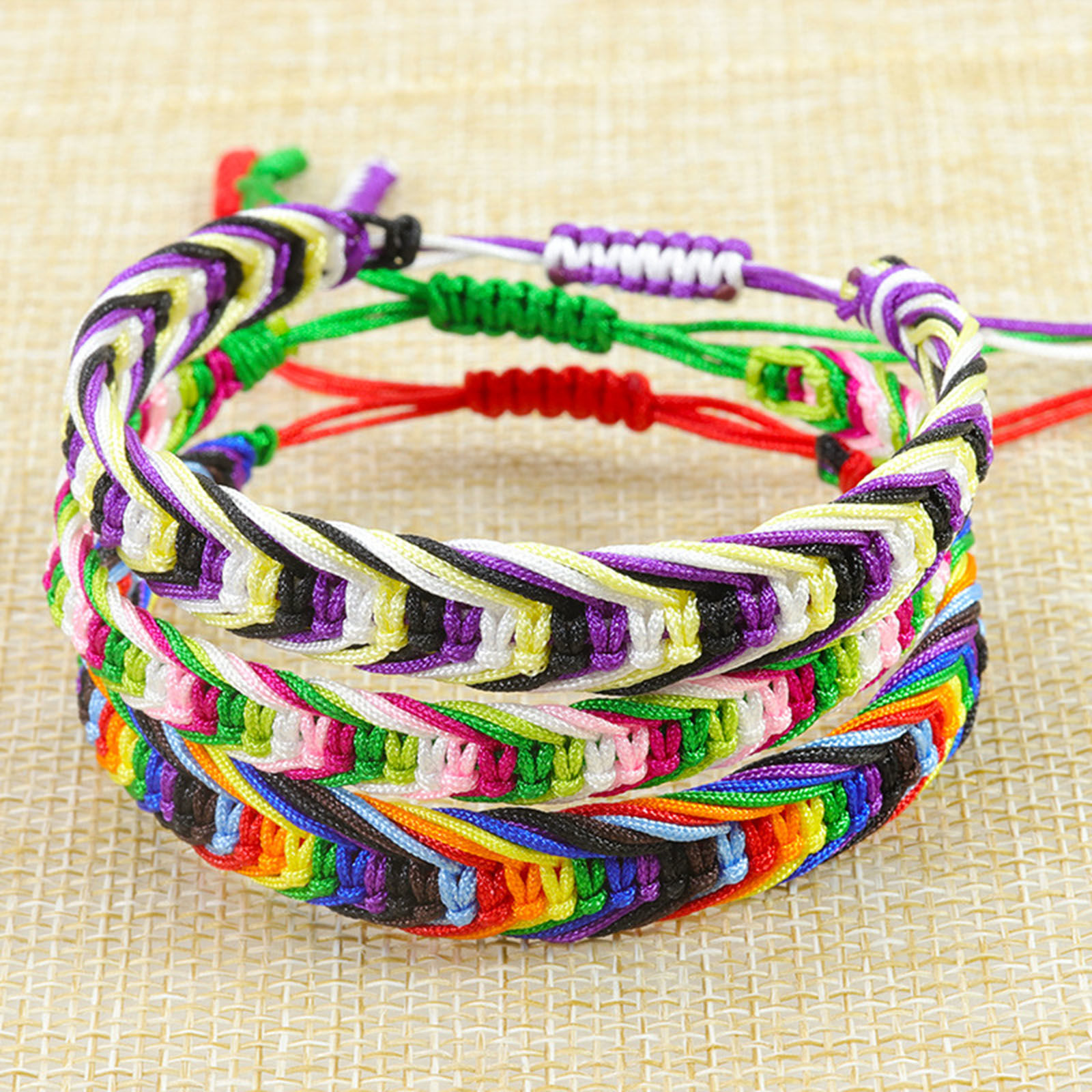 Imagen de Terylene Bohemia Pulseras de la Amistad Ola Multicolor Tejido con Textura Ajustable 1 Unidad