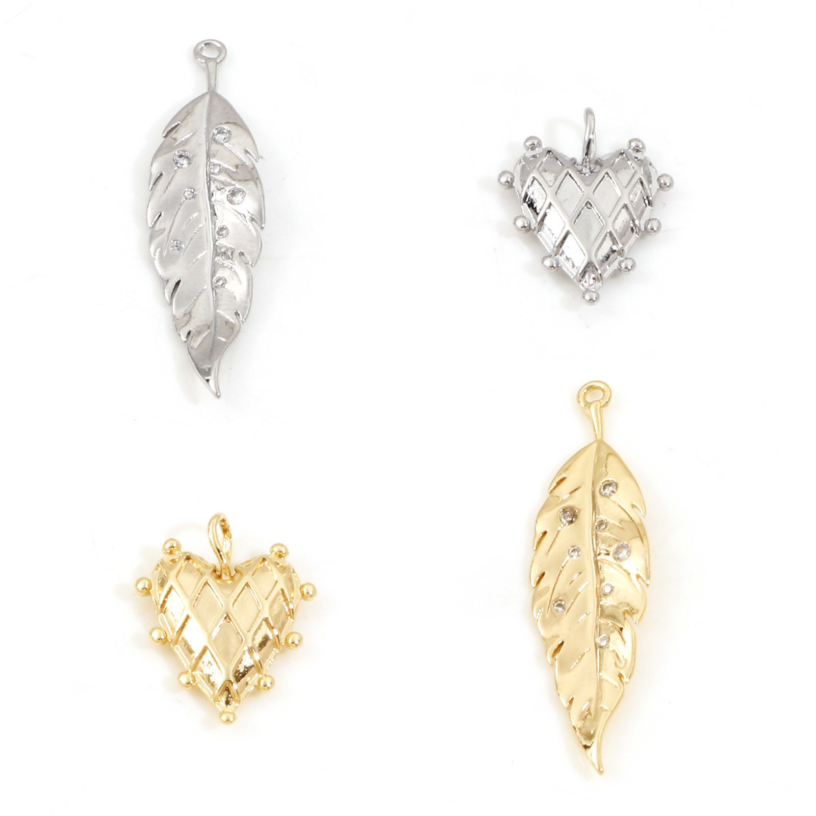 Image de Pendentifs en Laiton Feuille Plaqué Or Véritable Cœur 2 Pcs