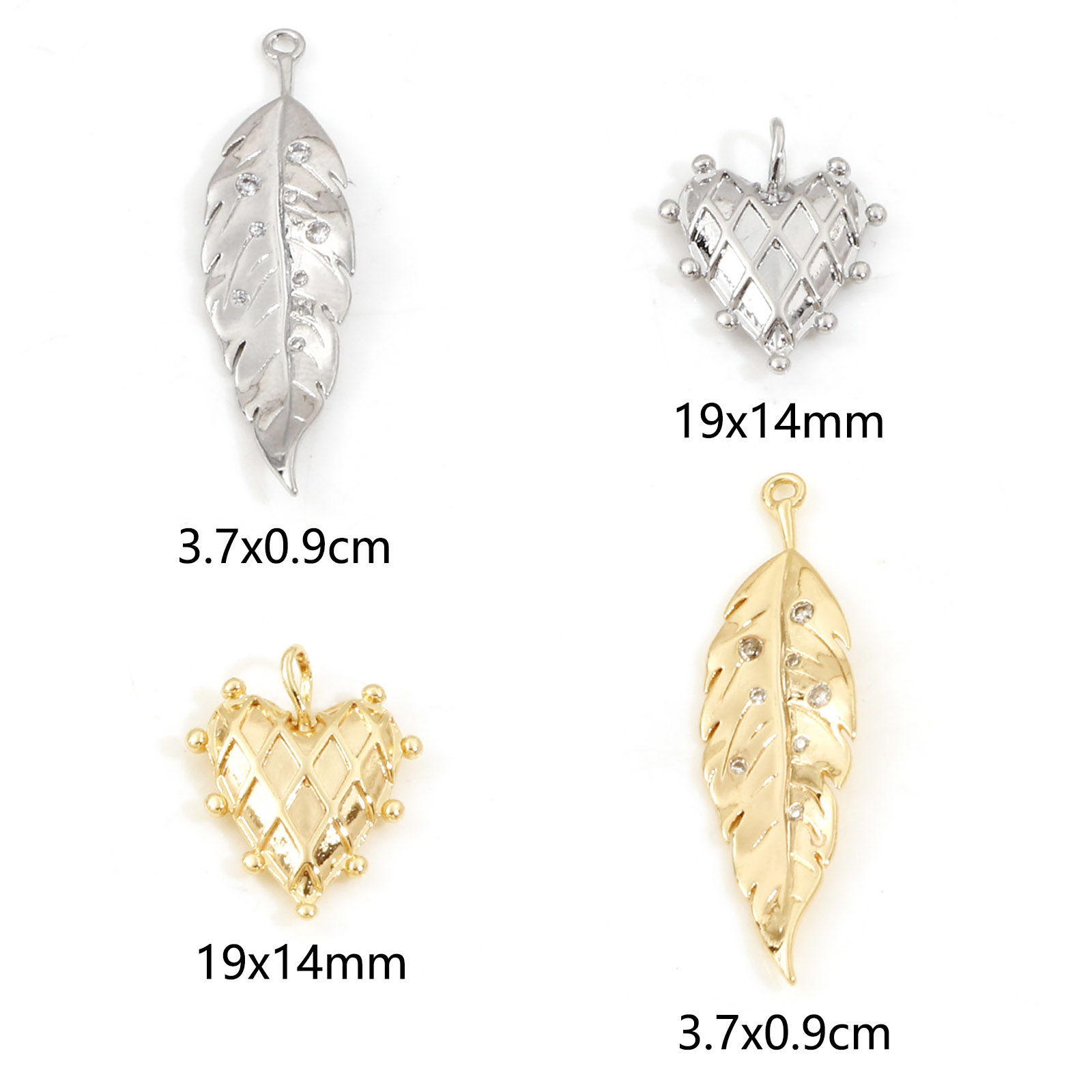 Image de Pendentifs en Laiton Feuille Plaqué Or Véritable Cœur 2 Pcs