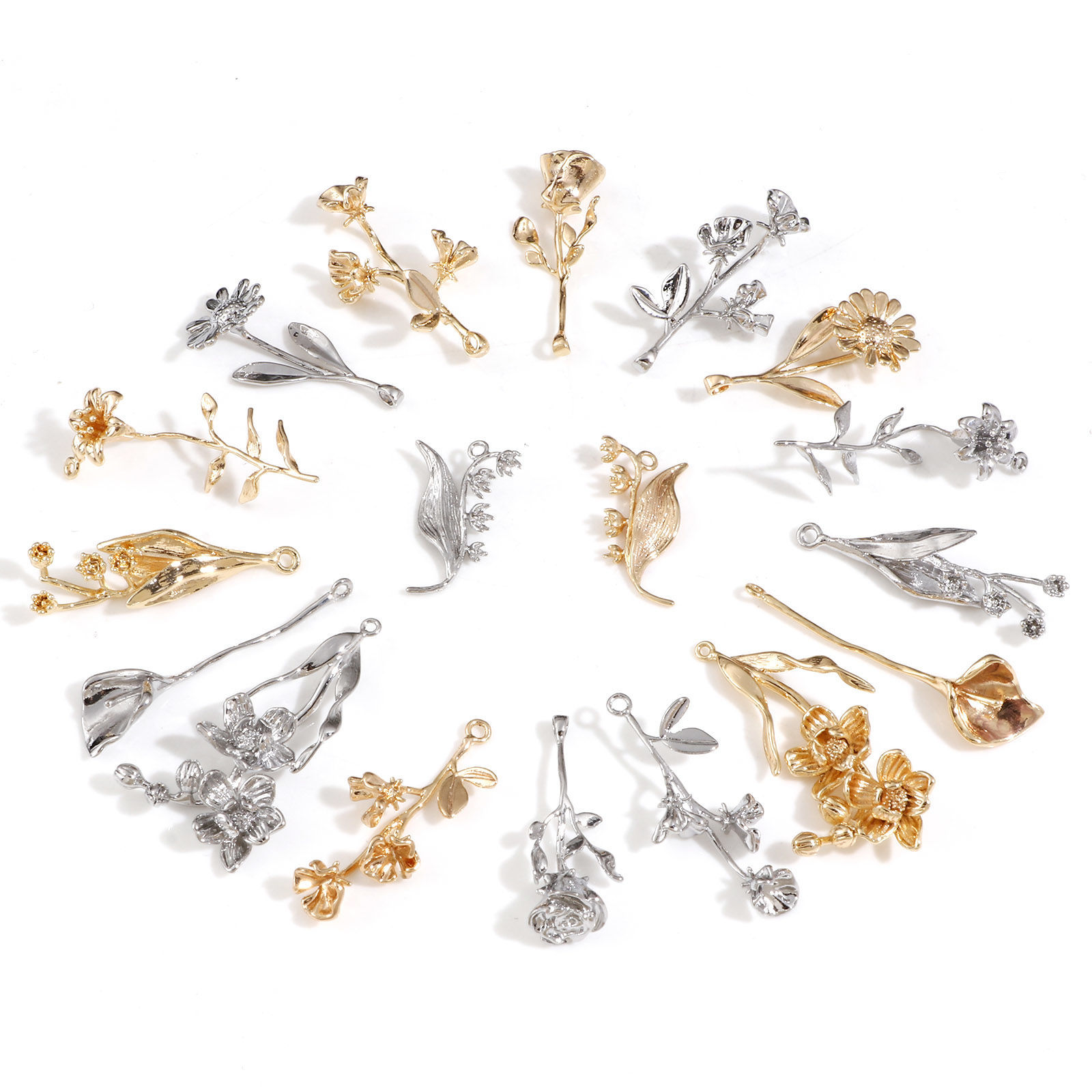 Imagen de Latón Colgantes Charms Flor Oro Real Chapado 3D 2 Unidades