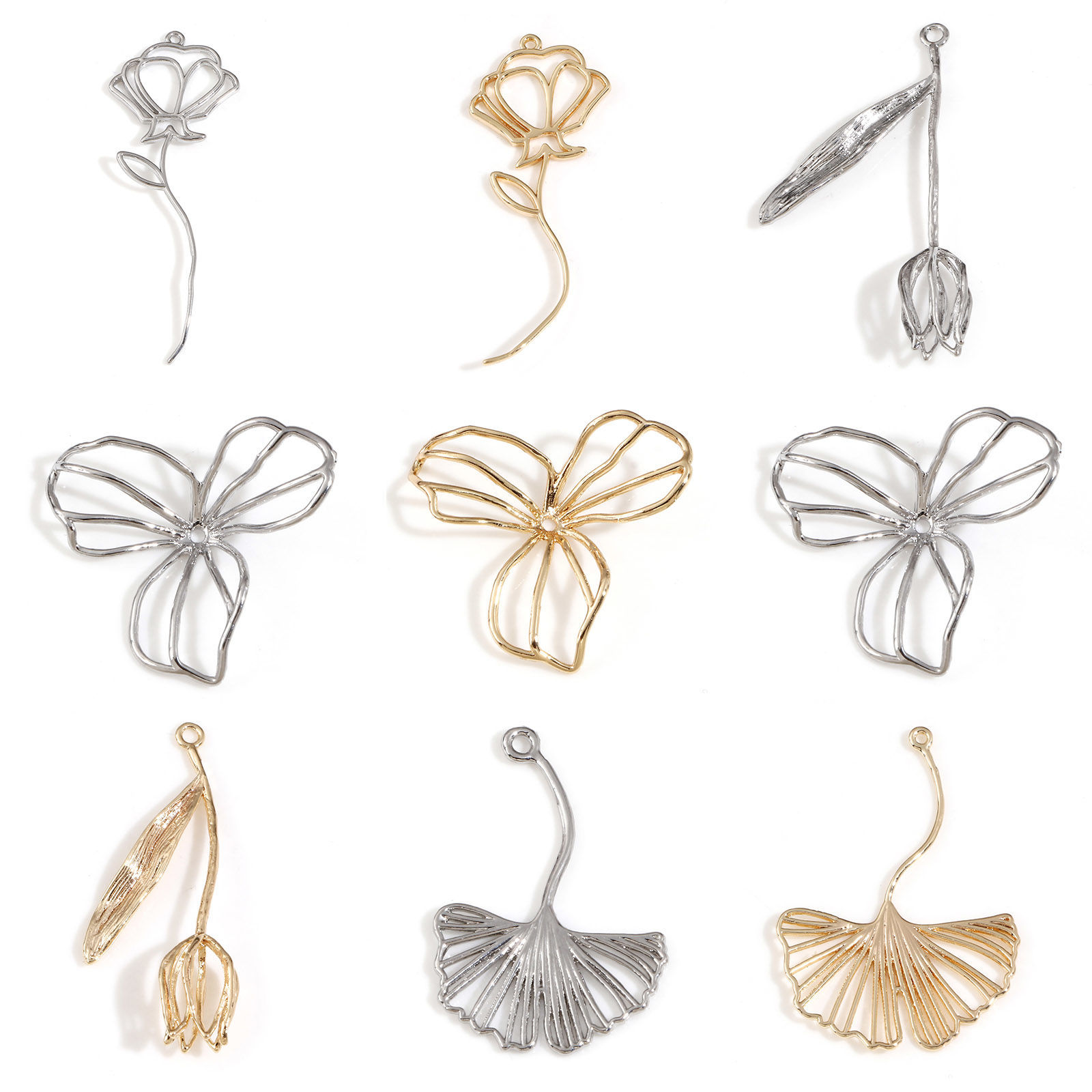 Picture of Brass Pendants Real Gold Plated Flower Leaf Hollow