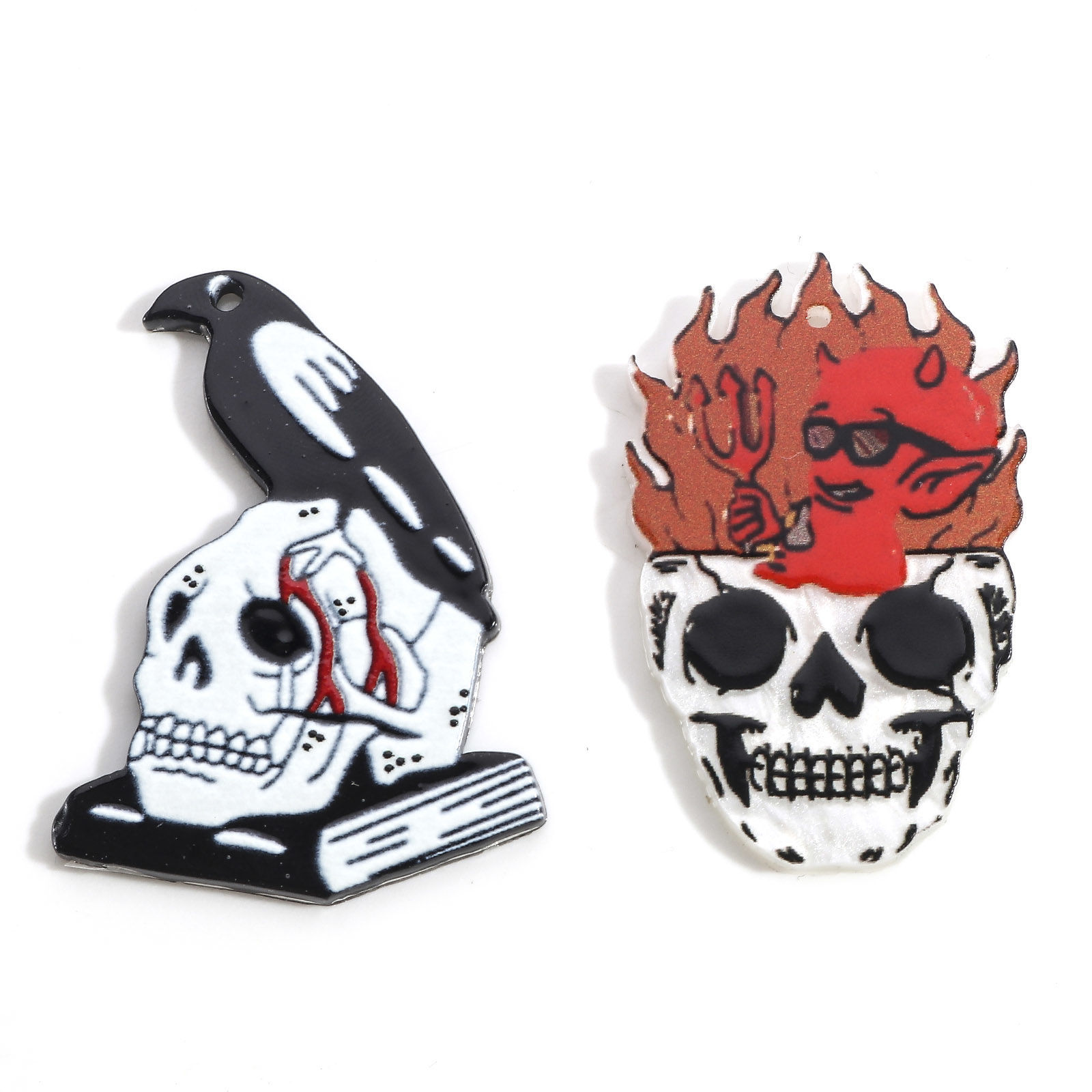 Image de Pendentifs en Acrylique Halloween Tête de Mort Multicolore 5 Pcs